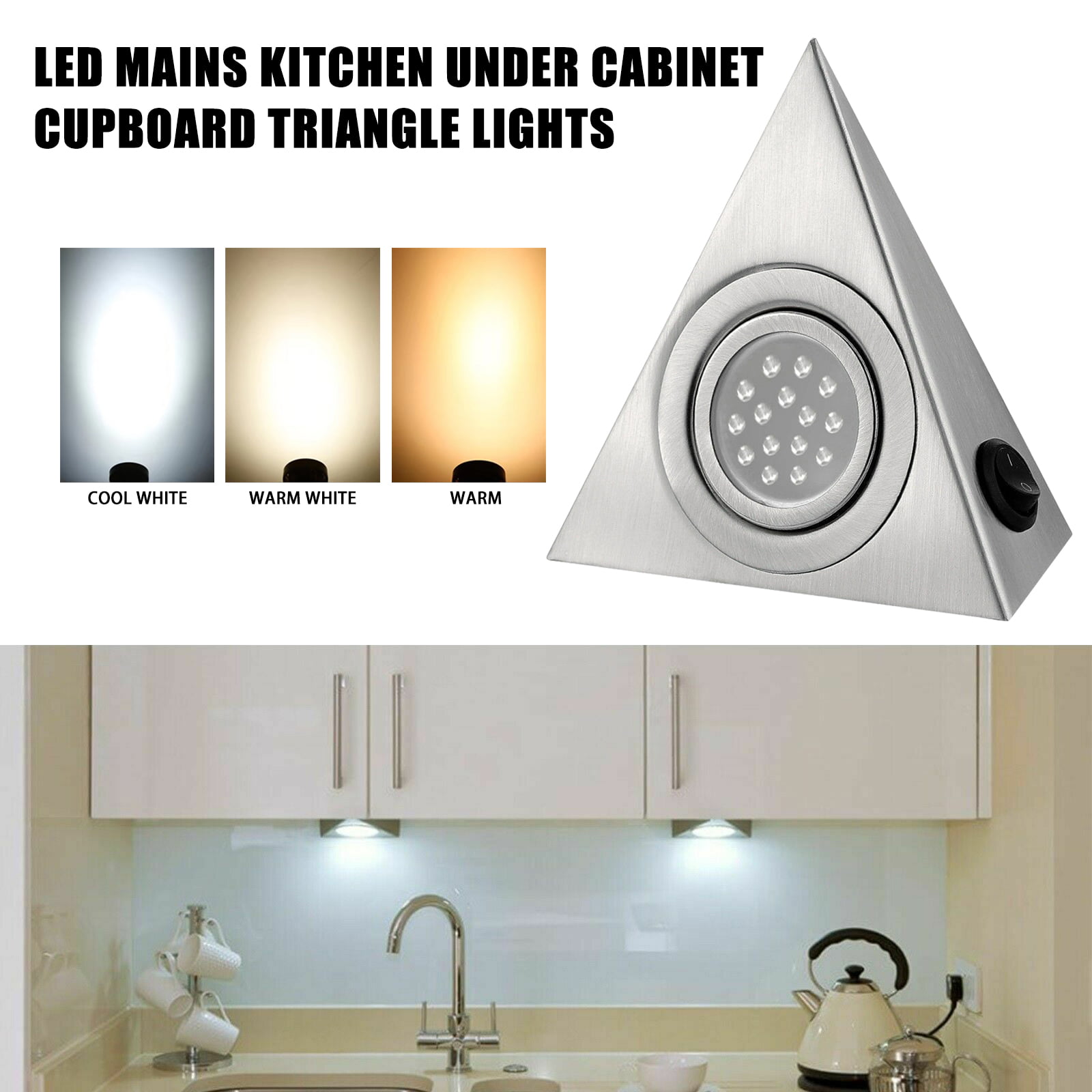 everso Kitchen Under Cabinet Triangle LED Light Stainless Steel Downlight warm cool cool white 3pcs 
