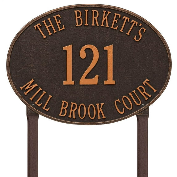 Hawthorne Estate 3-Line Address Lawn Plaque in Oil Rubbed Bronze