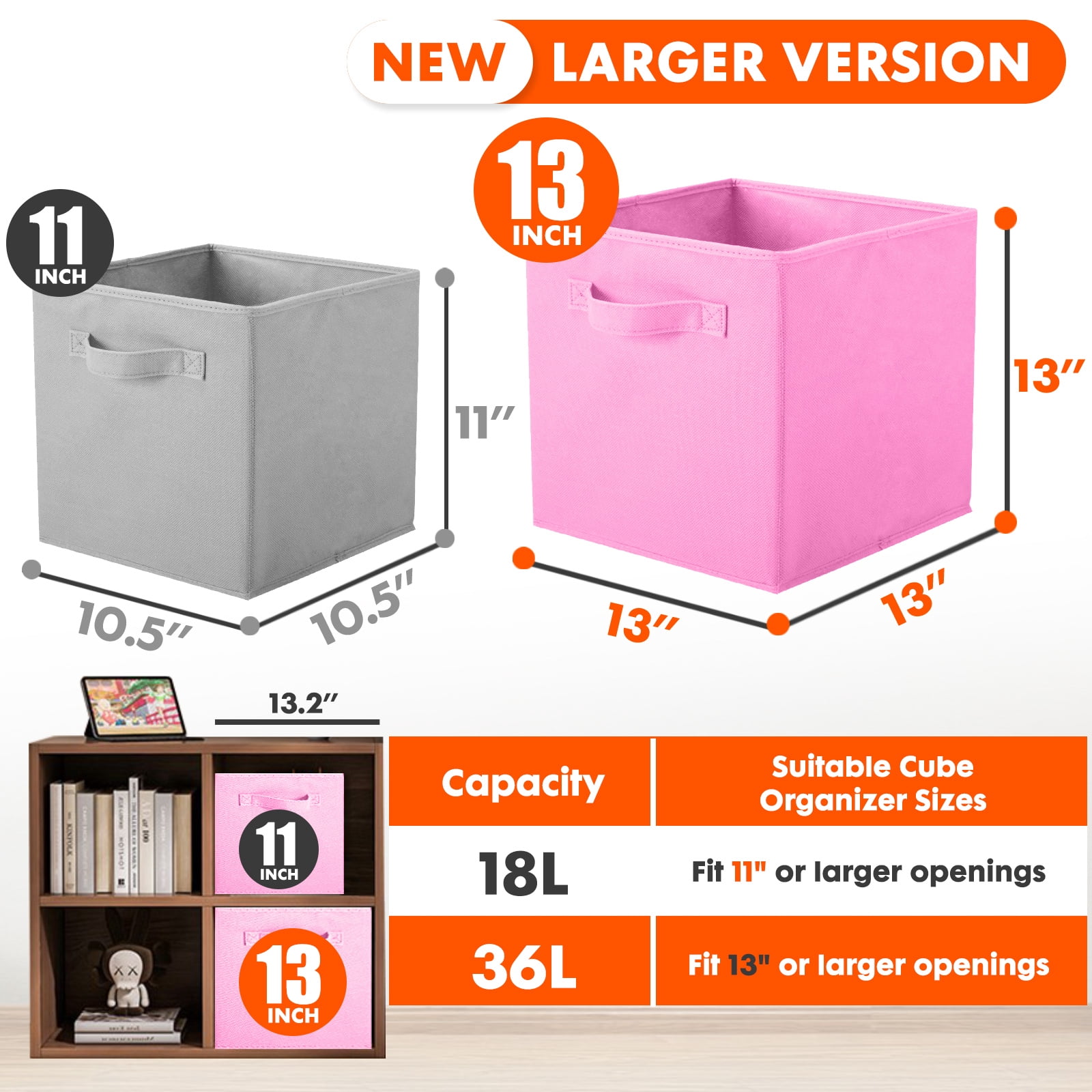 PinkSheep Collapsible Fabric Cube Storage Bins, Foldable Storage Cubes Organizer Bins Basket(13" x 13"), Pink, 6 Pack