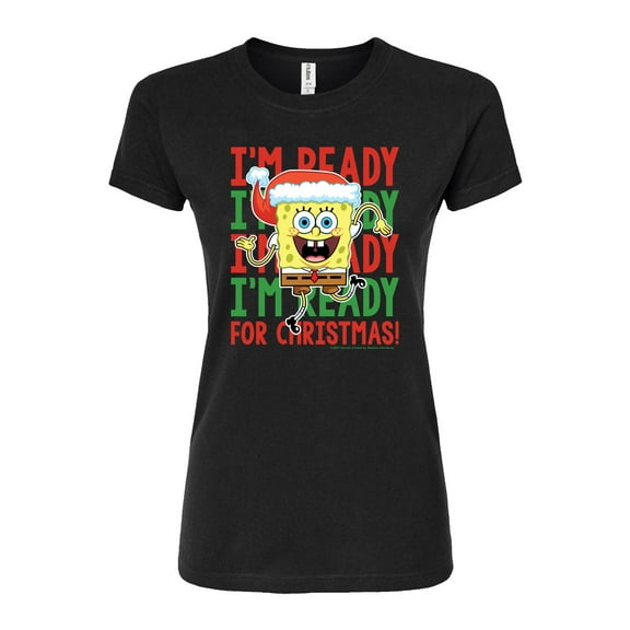 SpongeBob SquarePants - I'm Ready For Christmas - Juniors Fitted Graphic T-Shirt