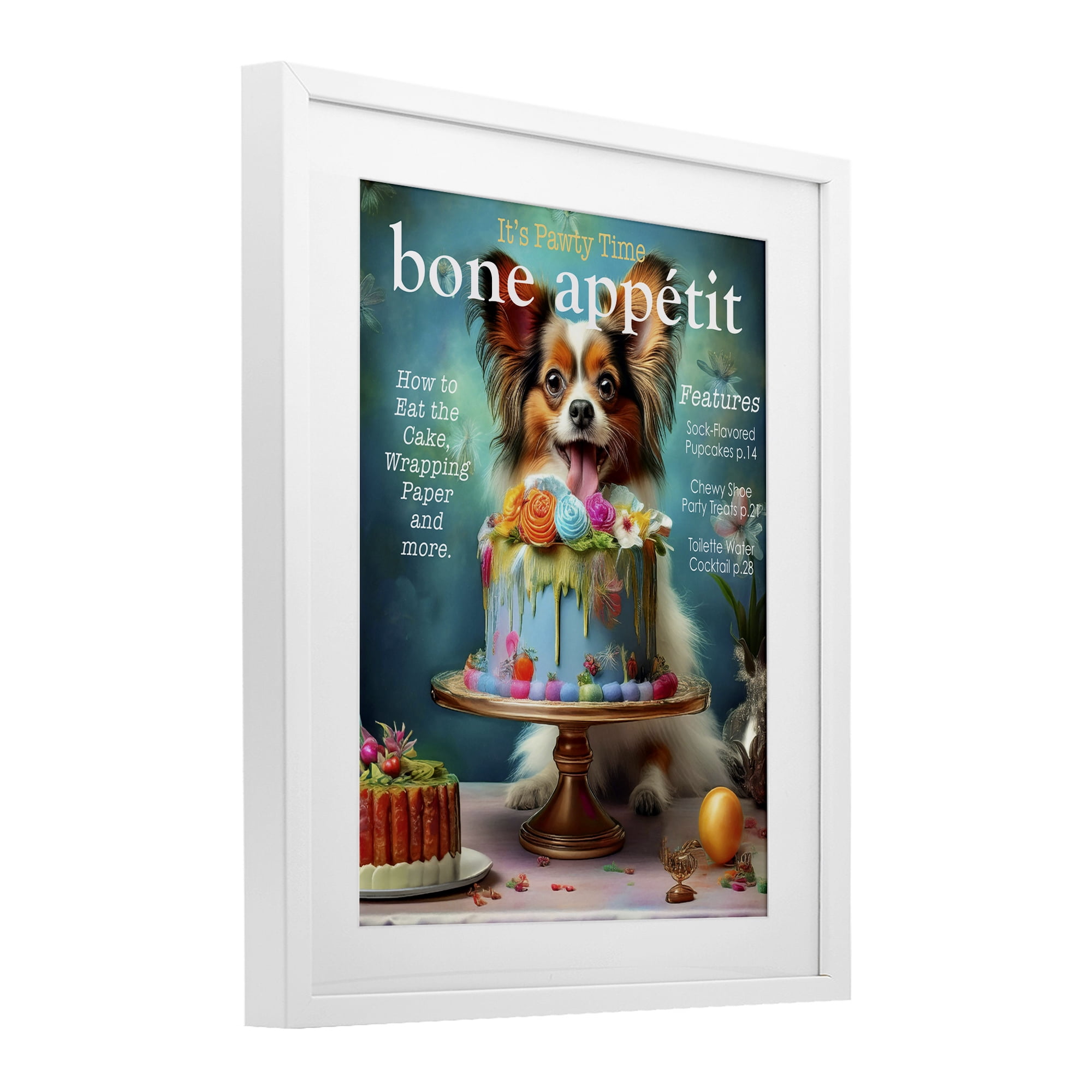 Stupell Industries Bone Appetit Dog Magazine Parody White Framed Print Under Glass, design by Grotto Studios