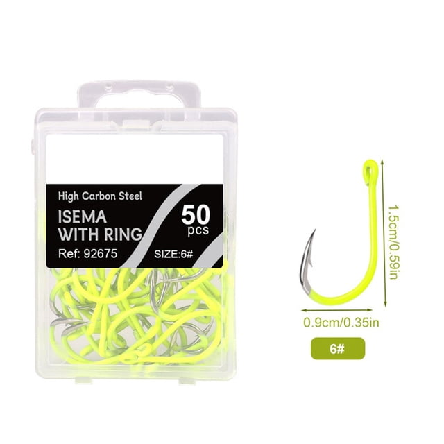 50 Pcs Hameçons Fluorescents pour la Pêche à la Carpe Cercle Unique Hameçon de Mer