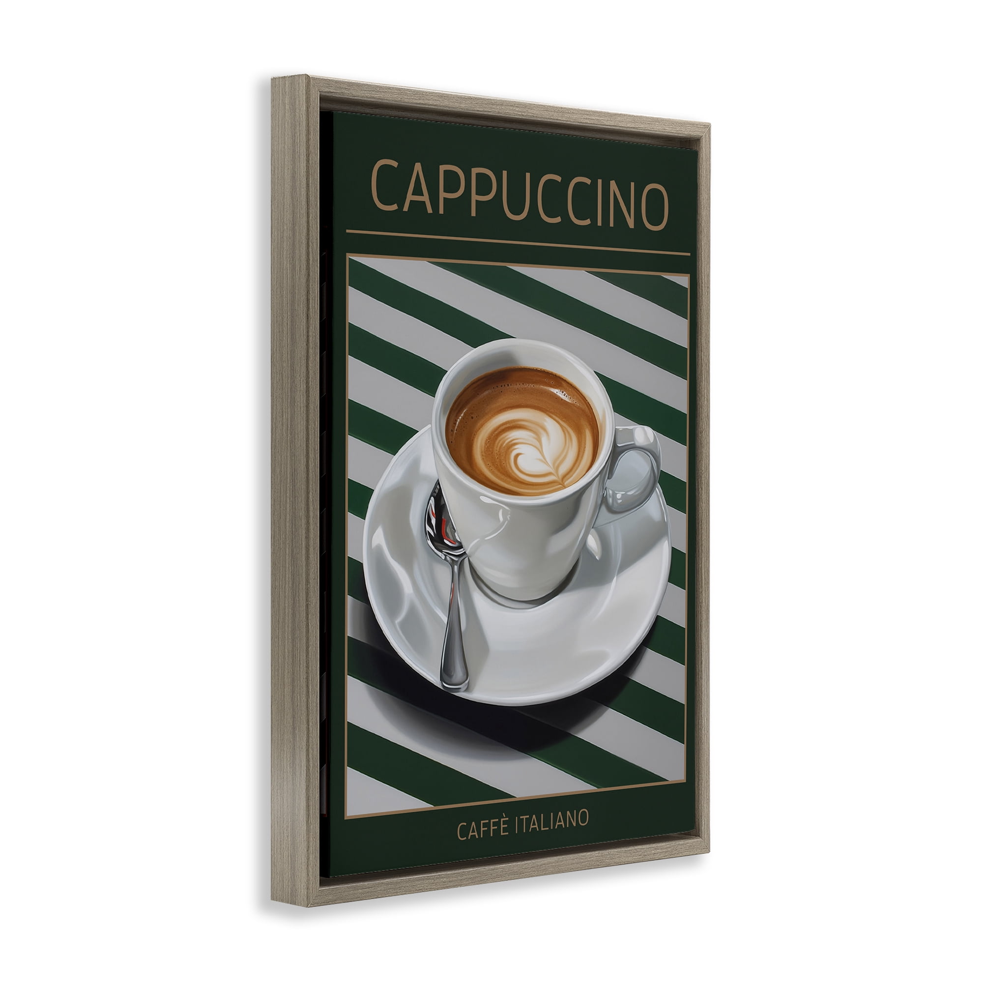 Stupell Industries Cappuccino Coffee over Stripes Brown Framed Floater Canvas Wall Art, design by Andreas Magnusson