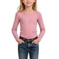 thumbnail image 2 of NAISIBABY Girls T-Shirts Size 8, Long Sleeve Ribbed Crew Neck School Uniform Basic Tee Pink, 2 of 6