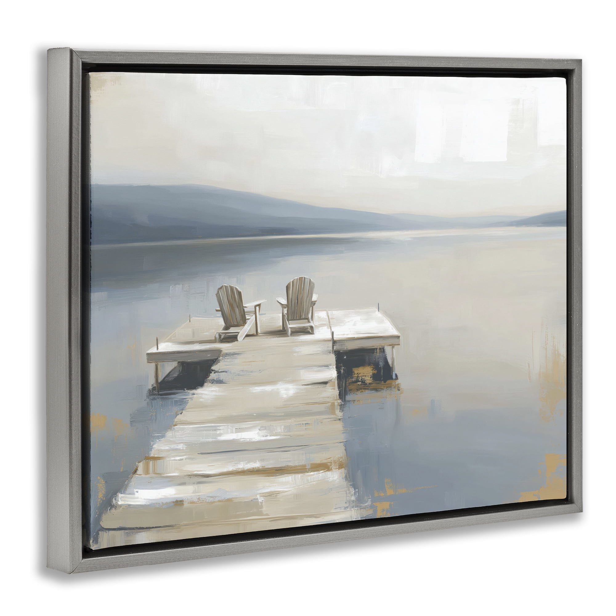 Stupell Industries Adirondack Chairs on Pier Gray Framed Floater Canvas Wall Art, design by Kim Curinga