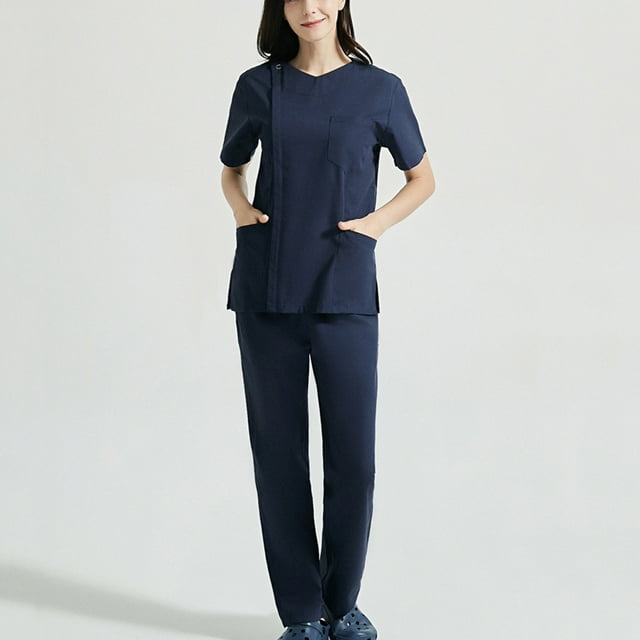 BVOFAR Scrubs Set for Women Medical Nurse Uniforms Short Sleeve V Neck Scrub Tops & Pants Solid Color Workwear with Pockets