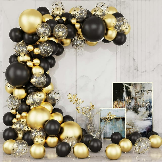 Holicolor 106pcs Black and Gold Balloons Garland Arch Kit, 5 10 Inch Latex Confetti Balloons 8pcs 18 Inch Balloons for Party Birthday Graduation Anniv
