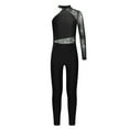 thumbnail image 2 of Sholeno Girls Sparkle Long Sleeve Unitard Kids Full Body Leotard One Piece Jumpsuit One Shoulder Dancewear Black 16, 2 of 6