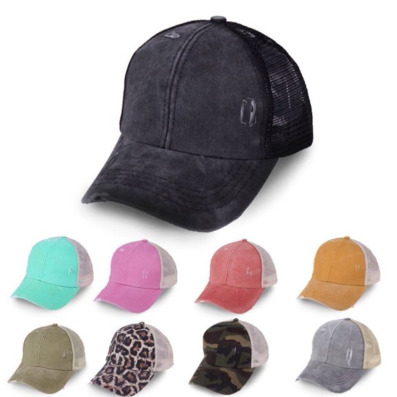 CUIYUAN Summer Outdoor Unisex Baseball Cap Sun Hat Mesh Patchwork Comfy Soft Vintage Washed Trucker Baseball Cap for Women Men Unstructured Dad Hat Snapback Brown