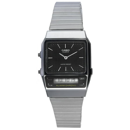 Casio Men's 18 mm Ana-Digi Resin Stainless Steel Wristwatch, Black, AQ-800E-1A