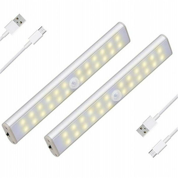 Paquete de 2 luces de armario, 24 LED, control remoto inalámbrico, recargables por USB, con banda magnética y ajuste de brillo.