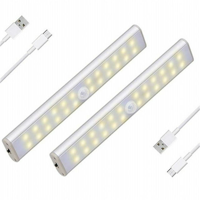 Paquete de 2 luces de armario, 24 LED, control remoto inalámbrico, recargables por USB, con banda magnética y ajuste de brillo.