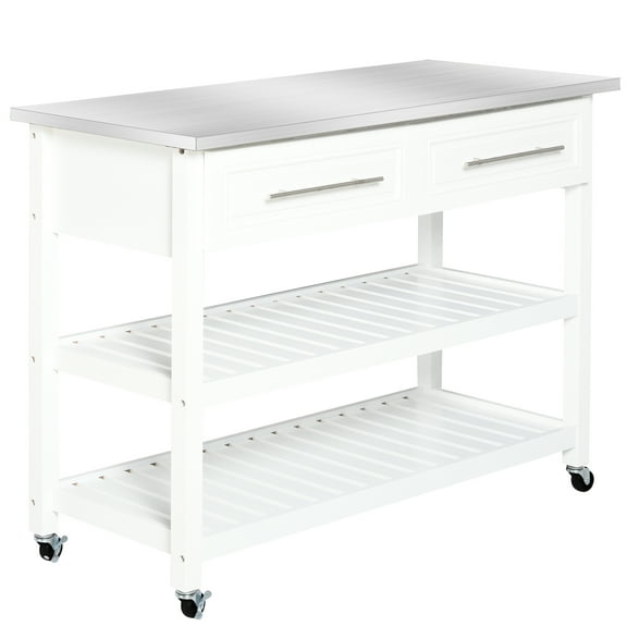 Rolling Storage Cart, Stainless Steel Top And Rustic Look, 3 Shelf With Drawers, Gray, For Kitchen Organization Cart Top, Design, 2-layer Shelving 2 Drawers