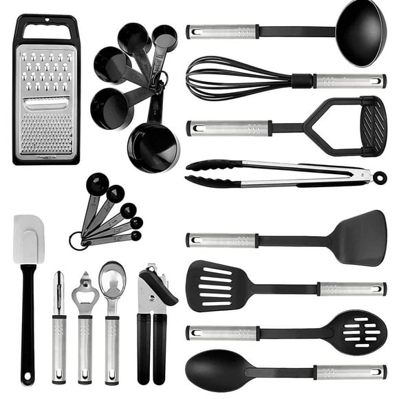 Zootealy Stainless Steel Kitchen Utensil Set 24 Pcs Non-Stick and Heat Resistant Cooking Utensils Set Kitchen Tools Useful Pots and Pans Accessories and Kitchen Gadgets (Black)