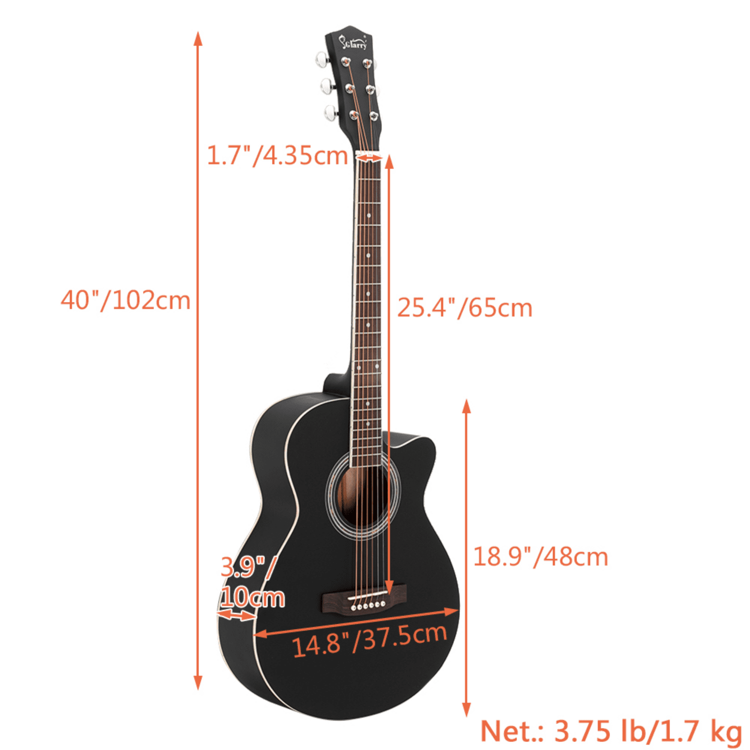 Hassch 40 inch Acoustic Guitar for Beginner Adult with Gig Bag, Guard Board and Wrench Tool, Black