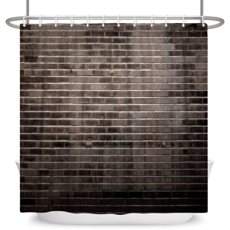 Country Grunge Brick Wall Shower Curtain Farmhouse Style Wooden Board Rustic Plank Home Bath