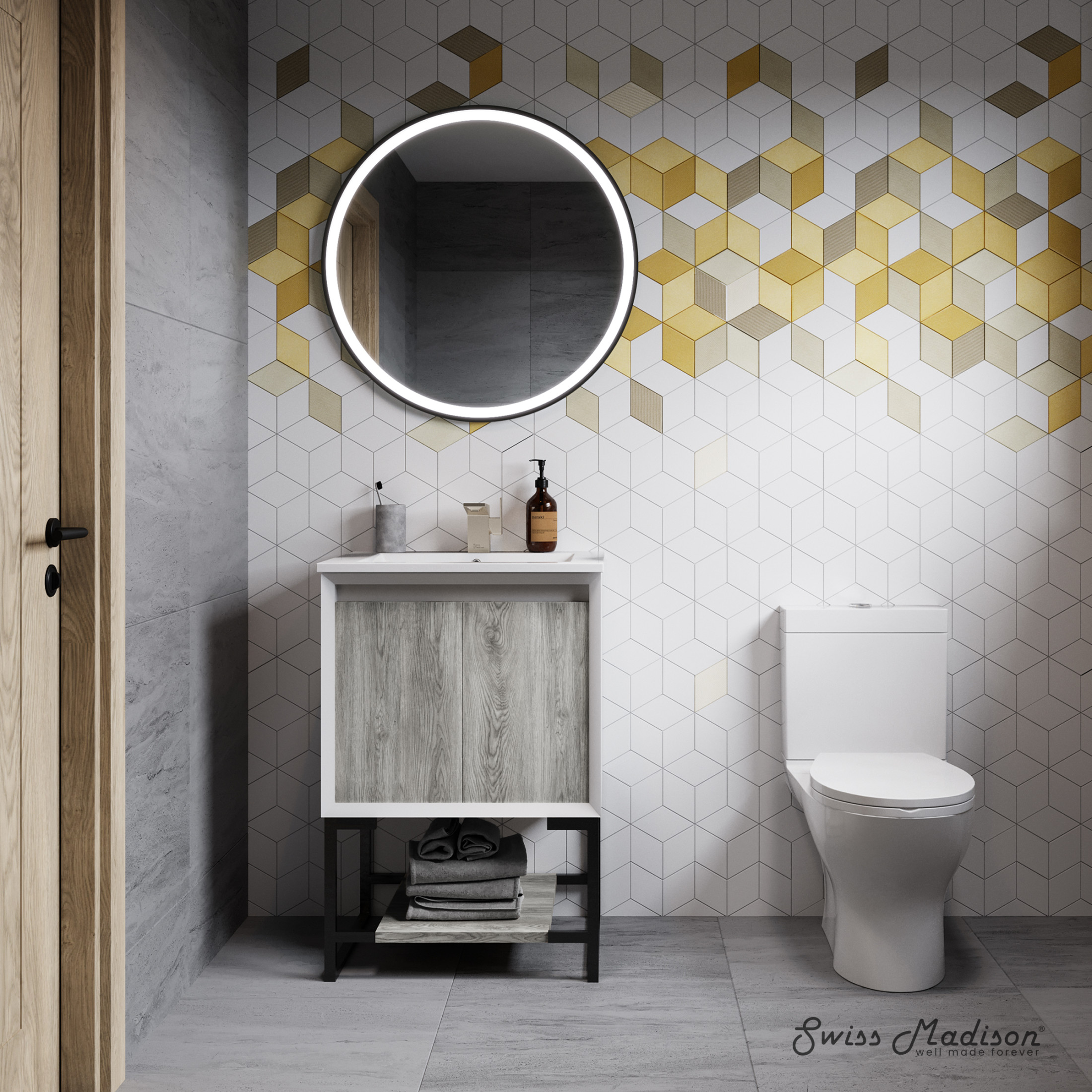Marseille 24 Single, Two Doors, Open Shelf Bathroom Vanity