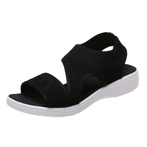 Ladies Solid Color Womens Comfort Sandals Breathable Mesh Fish Mouth Shower Sandals Women Casual Flat Sandals