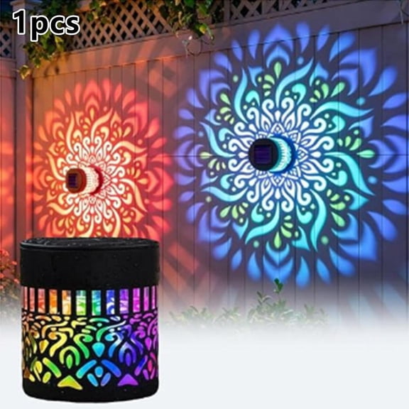 1 Pack Solar Mandala Lights Outdoor Wall Outdoor Waterproof Metal Fence Lights for Garden Post Patio Backyard Yard Decor