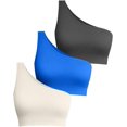 thumbnail image 1 of SURJDE Women's 3 Piece Medium Support Crop Top One Shoulder Ribbed Seamless Removable Cups Workout Exercise Sport Bra, 1 of 6