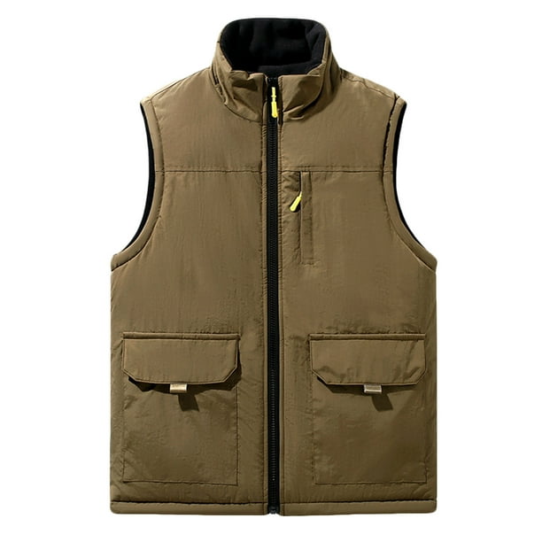 Kalauyu Men's Sherpa-Lined Vest, Mens Loose Fit Winter Insulated Workwear Mock-Neck Vest