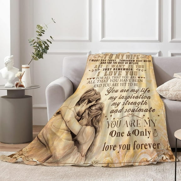 to My Wife Flannel Blanket 50Wx60H Inch Wedding from Husband Mother's Day Romantic Couple Soft Warm Fuzzy Throw Blanket for Sofa Bed Throws Birthday Presents