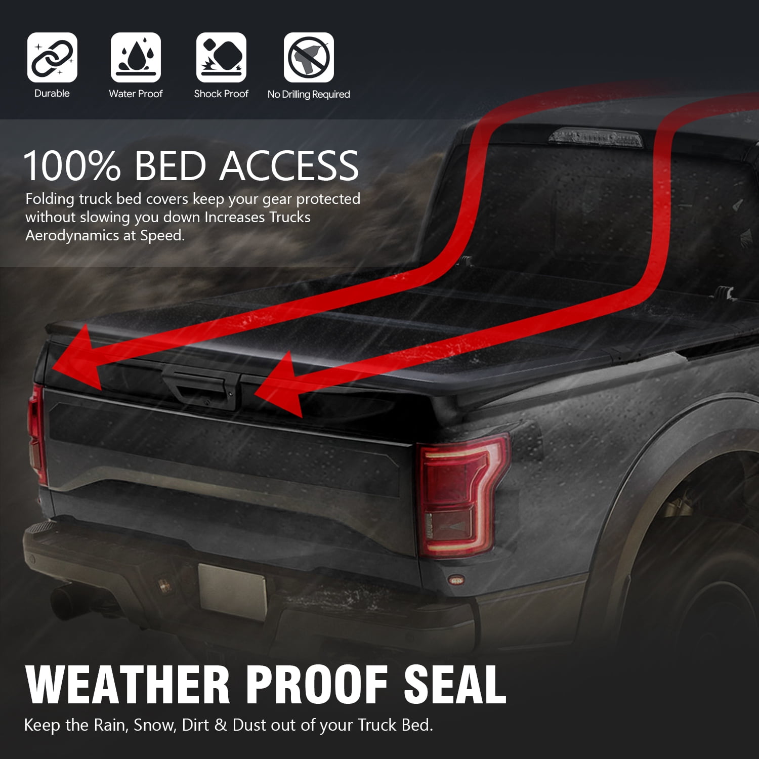 DNA Motoring Hard Solid Tri-Fold Tonneau Cover for 2015-2020 Ford F150 Truck 6.5 Ft Short Bed