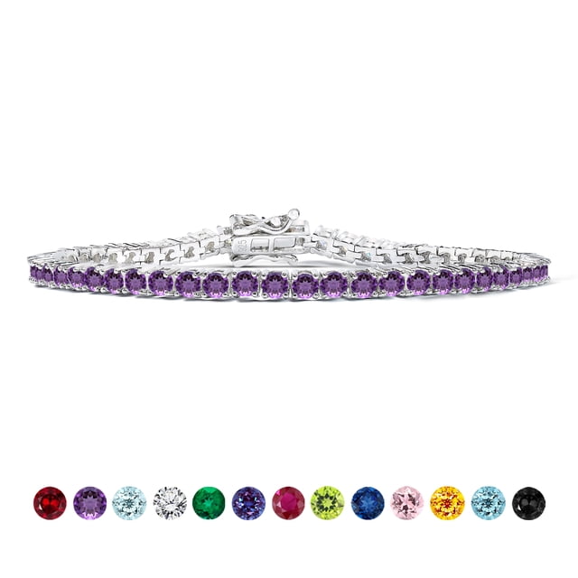 JeenMata Classic 5.5 TCW Corte redondo Febrero - Amatista - Pulsera de tenis con piedra natal Diseño de eternidad - Chapado en oro blanco, Mujer, Adulto