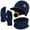 C-Navy Blue, variant on KOITHOT 3 Pcs Winter Beanie Hat with Brim and Ear Flaps Knitted Line Neck Warmer Touchscreen Gloves Set for Men Black