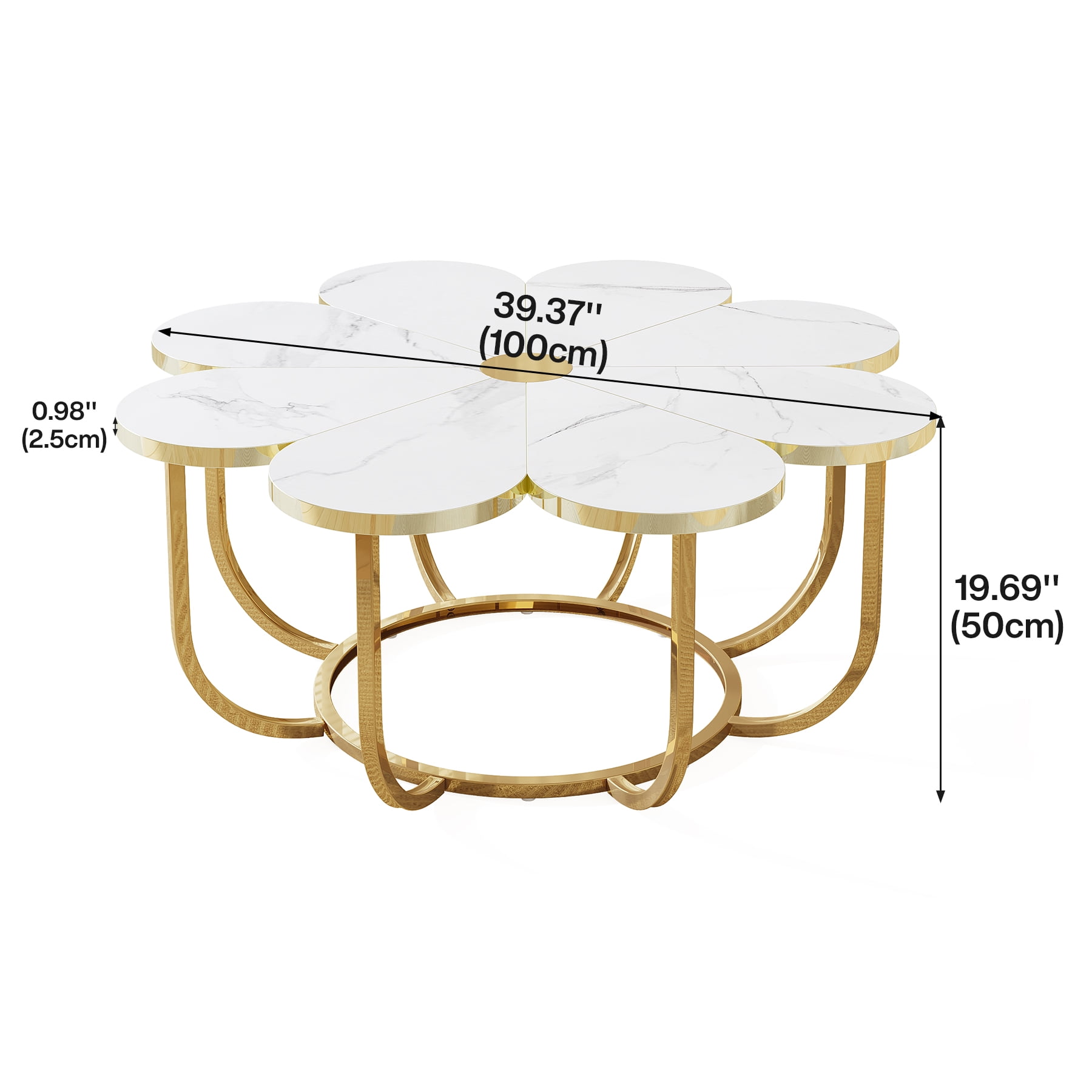 Fnova 39.37" Flower-Shaped Coffee Table, Modern Floral Accent Center Table with Faux Marble Tabletop & Metal Frame for Living Room, Bedroom & Lounge