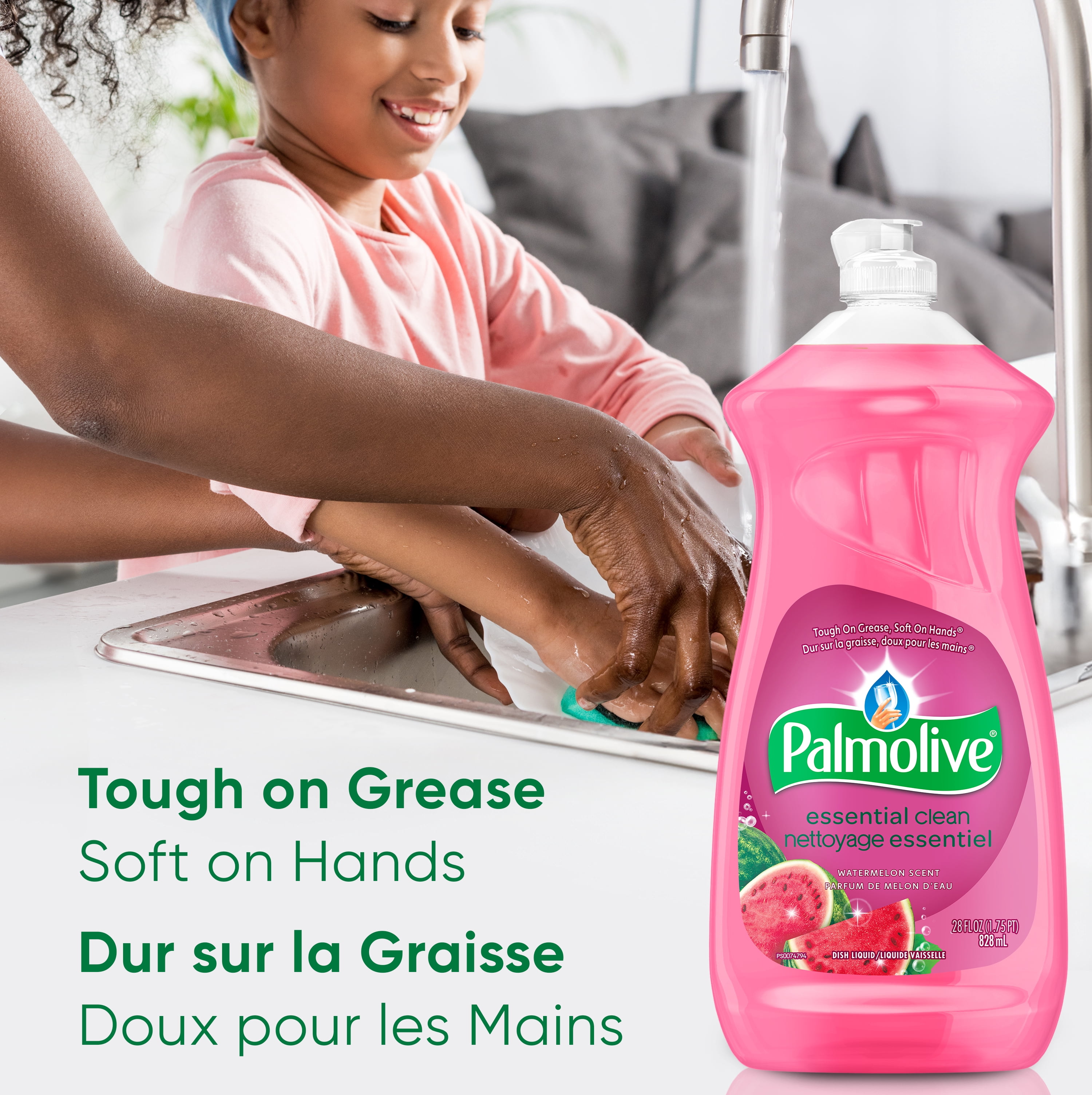 Palmolive Essential Clean Liquid Dish Soap, Watermelon Scented Dish Detergent, 828 ml Bottle