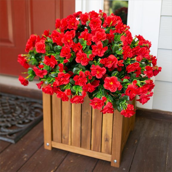 Artificial Faux Flowers Plants for Outdoor Outside Decor, Fake Silk Camellia Look Real for Planter Porch Patio Balcony Garden Table Indoor