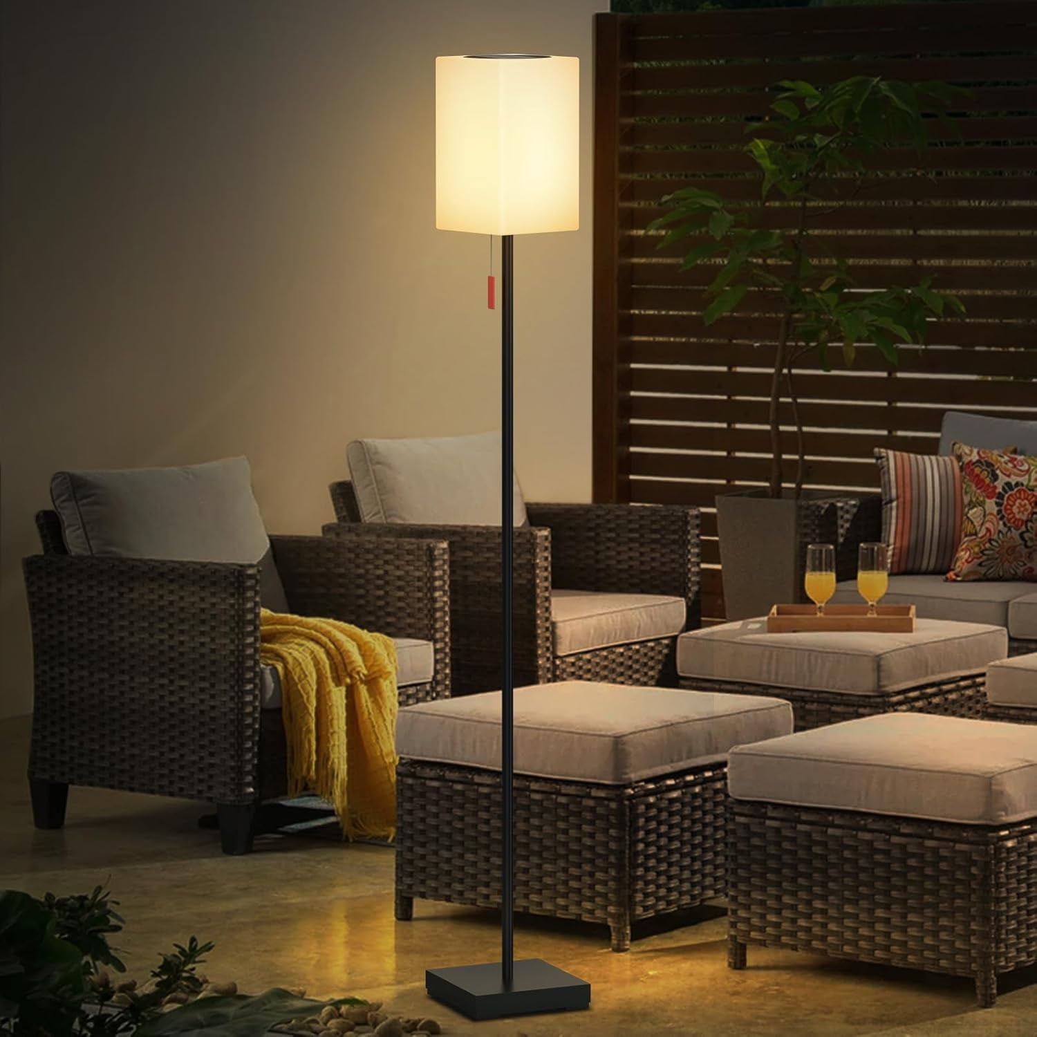 Postlucky 59" Solar LED Floor Lamp Dimmable with Remote Control, RGB Color, USB Charging, Cuboid Shade