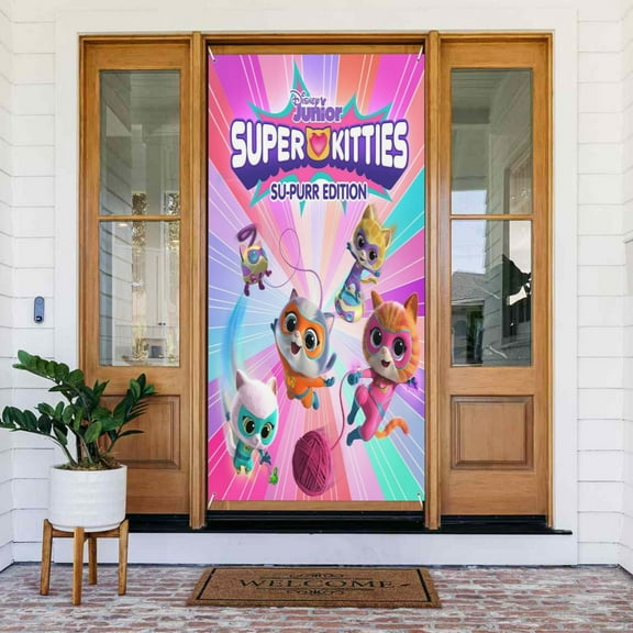 Door Cover Decorated Banner Super Kitties Holiday Party Indoor Outdoor Home Tapestry Decor 72.8 X 35.4 Inch