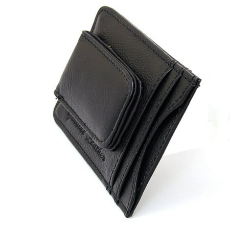 Mens Leather Money Clip Slim Front Pocket Wallet Magnetic ID Credit Card Holder Black One (Best Credit Card Offers With No Balance Transfer Fee)