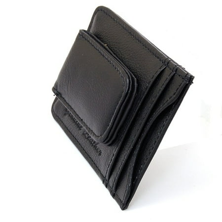 Mens Leather Money Clip Slim Front Pocket Wallet Magnetic ID Credit Card Holder Black One (Best Mens Front Pocket Wallet)