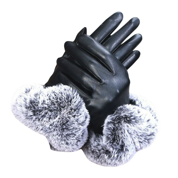Women's Autumn Winter Leather Gloves Screen Operate Warm Velvet Gloves