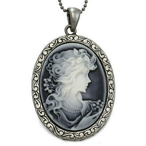 Vintage Antique Style Grey Raise Cameo Necklace Pendant