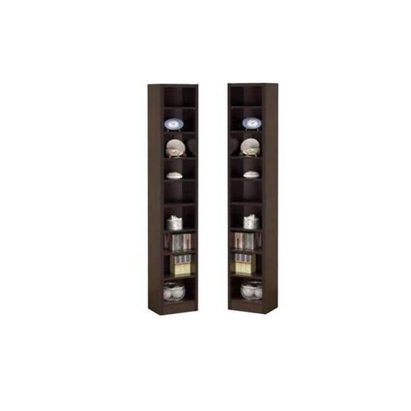 Home Square 9 Shelf Narrow Bookcase Set in Cappuccino (Set of 2)