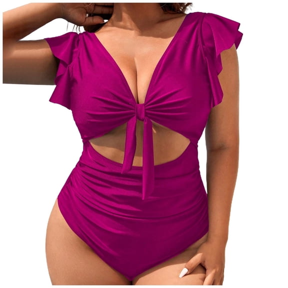 Women's Plus Size Solid Color High Waist Swimsuit Elegant Monokini Bathing Suit For Ladies