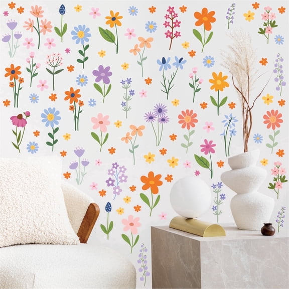 102Pcs Wall Stickers Spring Flowers Decals Vinyl Peel and Stick for Living Room Bedroom Boys Girls Kids Playroom Study Room Decor