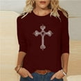thumbnail image 2 of Enjoytime 3/4 Length Sleeve Womens Tops Heart Printed Crewneck Casual Blouses Easter Fashion Loose Plus Size Shirts, 2 of 5