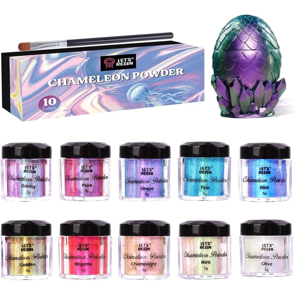 LET'S RESIN Chameleon Mica Powder, 10 * 5g Color Shifting Mica for Epoxy Resin/Tumbler, Saturated Chrome Pigment for Oil Painting,Slime,Nails