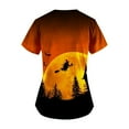 thumbnail image 3 of Halloween Print Scrub Tops for Women Breathable Pumpkin Cat Bat Pattern V-Neck T-Shirts Tee Tops with Pockets, 3 of 5