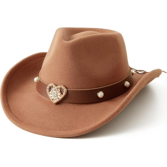 Western Cowboy Hat for Kids Girls with Heart Shaped Buckle Blet Cowgirl Hat Rodeo Party Hats