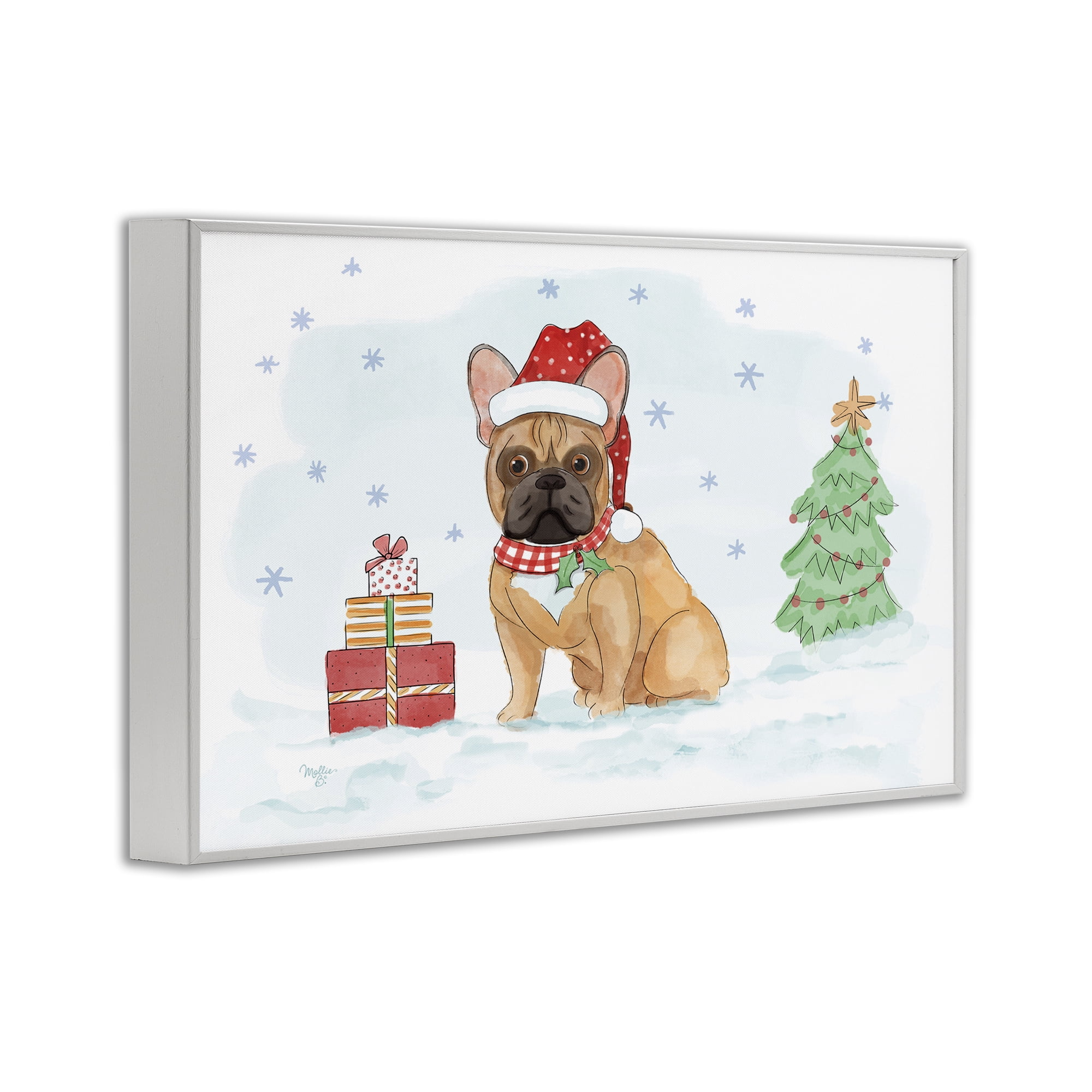 Stupell Industries Holiday Dog in Snow Holiday Painting White Framed Art Prints Wall Art, 24 x 16