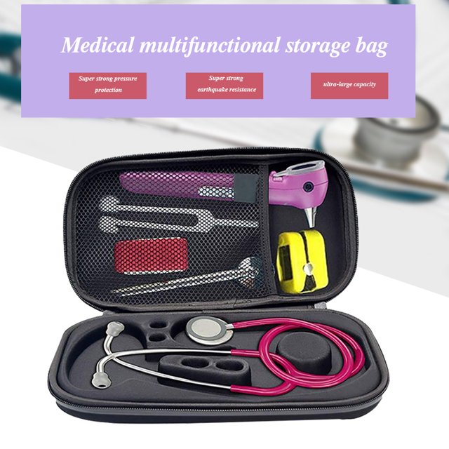 Portable Shockproof Stethoscope Storage Bag Built-in Mesh Storage Bag; Built-in Bag Organizer Zipper Storage Case, Black