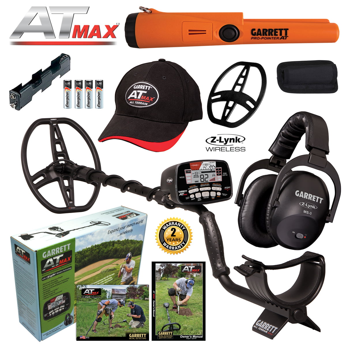 Garrett AT MAX Metal Detector, MS-3 Headphones and Pro-Pointer AT
