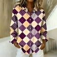 thumbnail image 2 of Lenpel Button down Shirts for Women Trendy Long Sleeve Plaid Collared Blouses Dressy Casual Tops Loose Work Shirts(Purple,XX-Large), 2 of 3