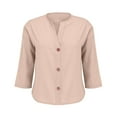 thumbnail image 5 of Brown Womens Tops Linen Shirts for Women Summer Cotton Linen V Neck 3/4 Sleeve Tops Loose Vacation Beach Solid Blouses Tunic Tops Shirts for Women, 5 of 6